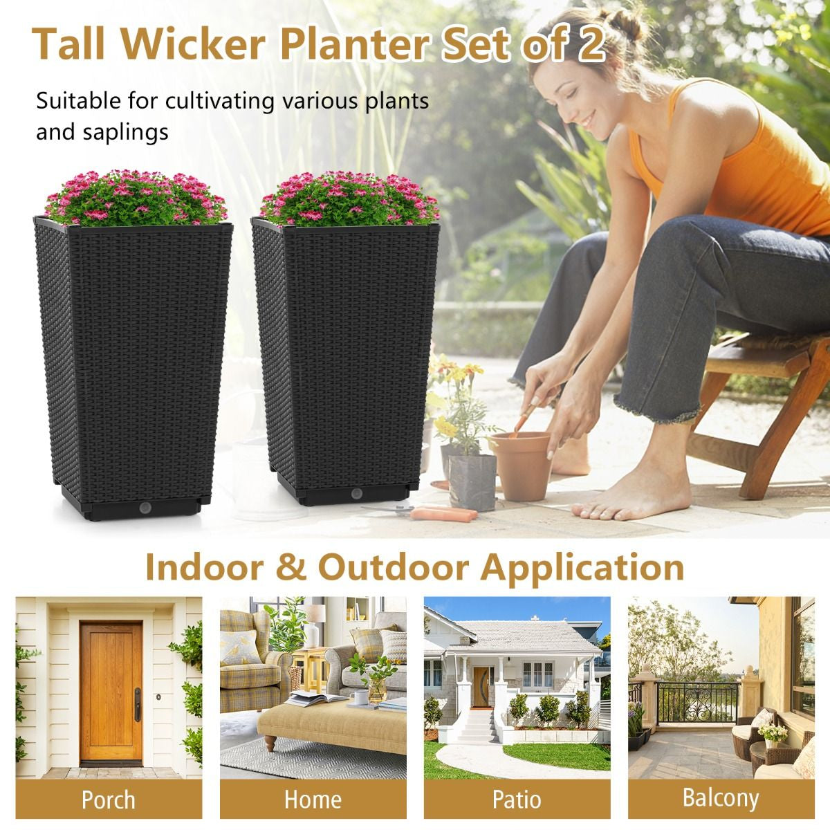 Outdoor Wicker Flower Pot Set of 2