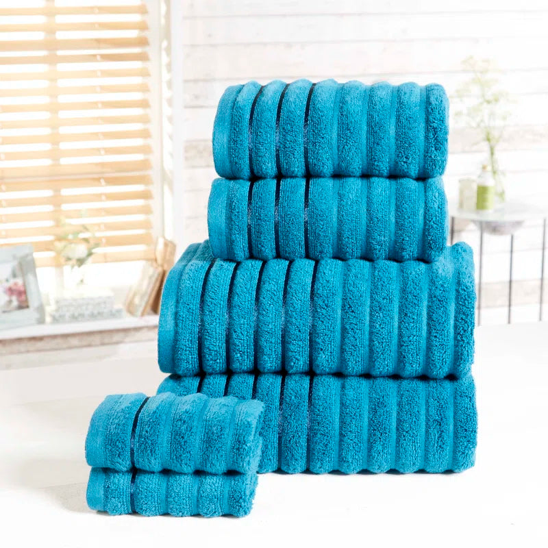 Asata 100% Cotton Ribbed Bath Towels - Set of 6