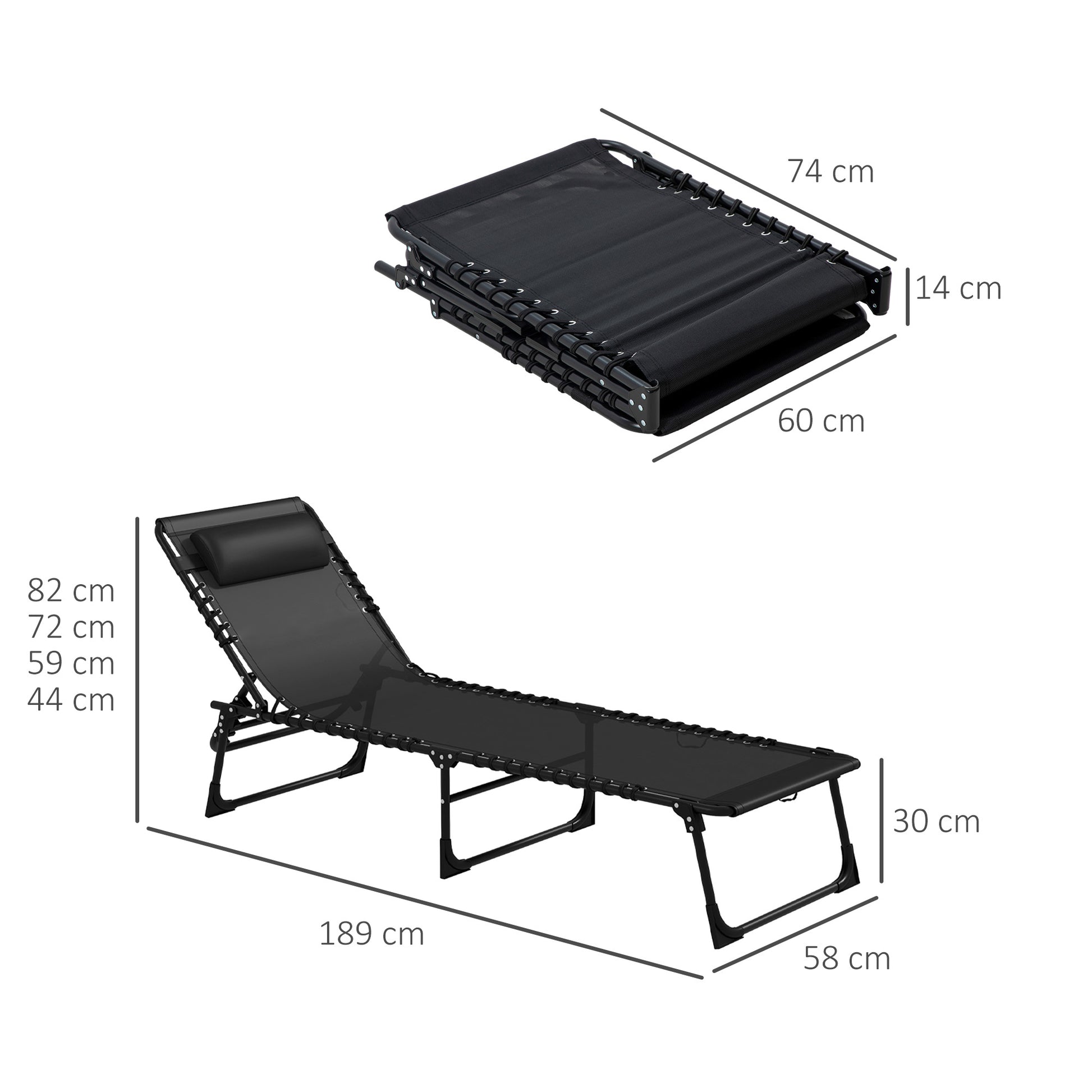 2 Pcs Beach Chaise Lounge 4 Adjustable Positions Sleeping Bed
