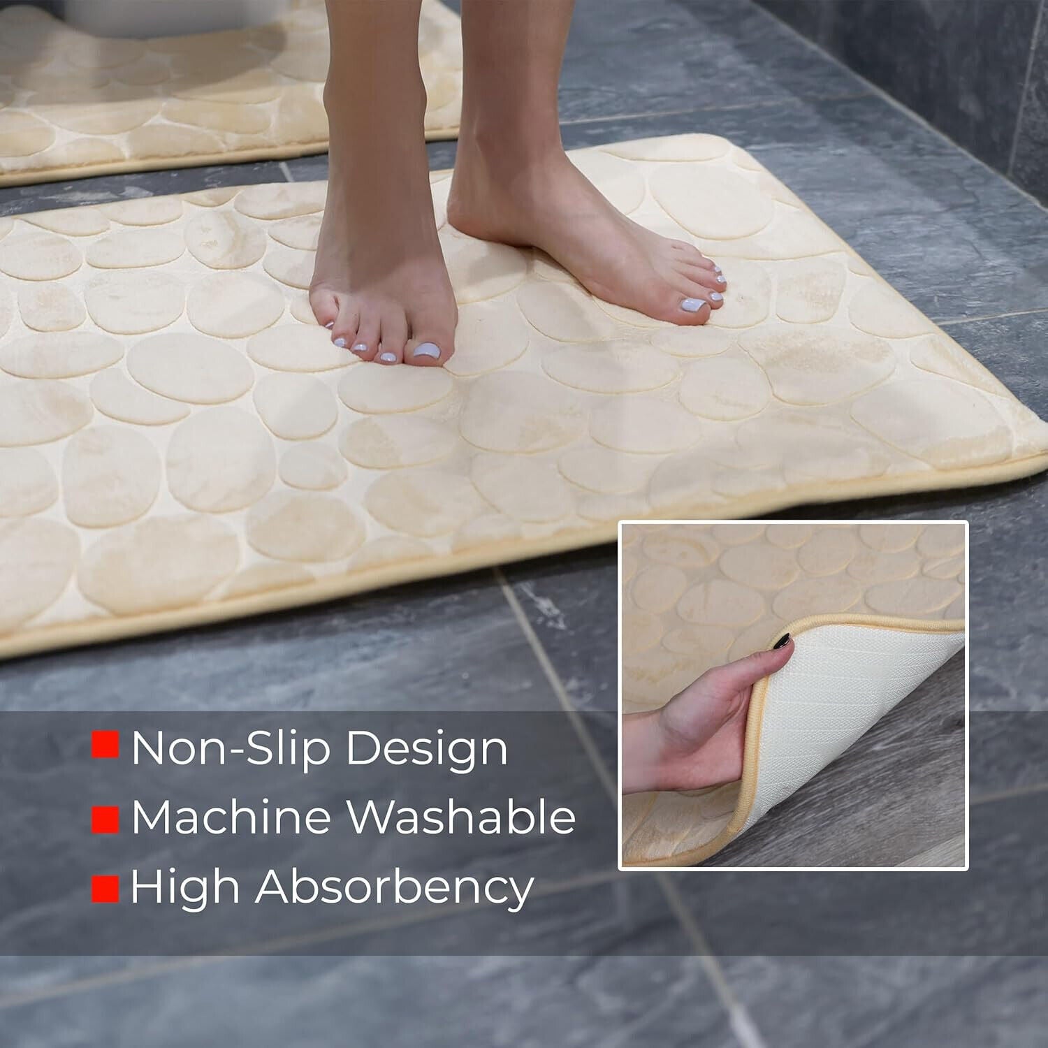 2 PCS Bathroom NON SLIP BATH MAT MEMORY FOAM ULTRA SOFT TOILET BATHROOM RUGS