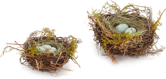 Faux Decorative Bird'S Egg Nest - Cute Bird Nest with Eggs Tabletop Decoration for Spring, Summer, Everyday Home Decor (Robin'S Eggs - Set of 2)