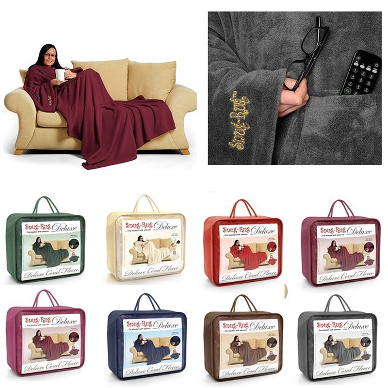 Genuine Snug Rug DELUXE ™ ADULT Cosy Warm SLEEVED Arms Blanket Fleece Official