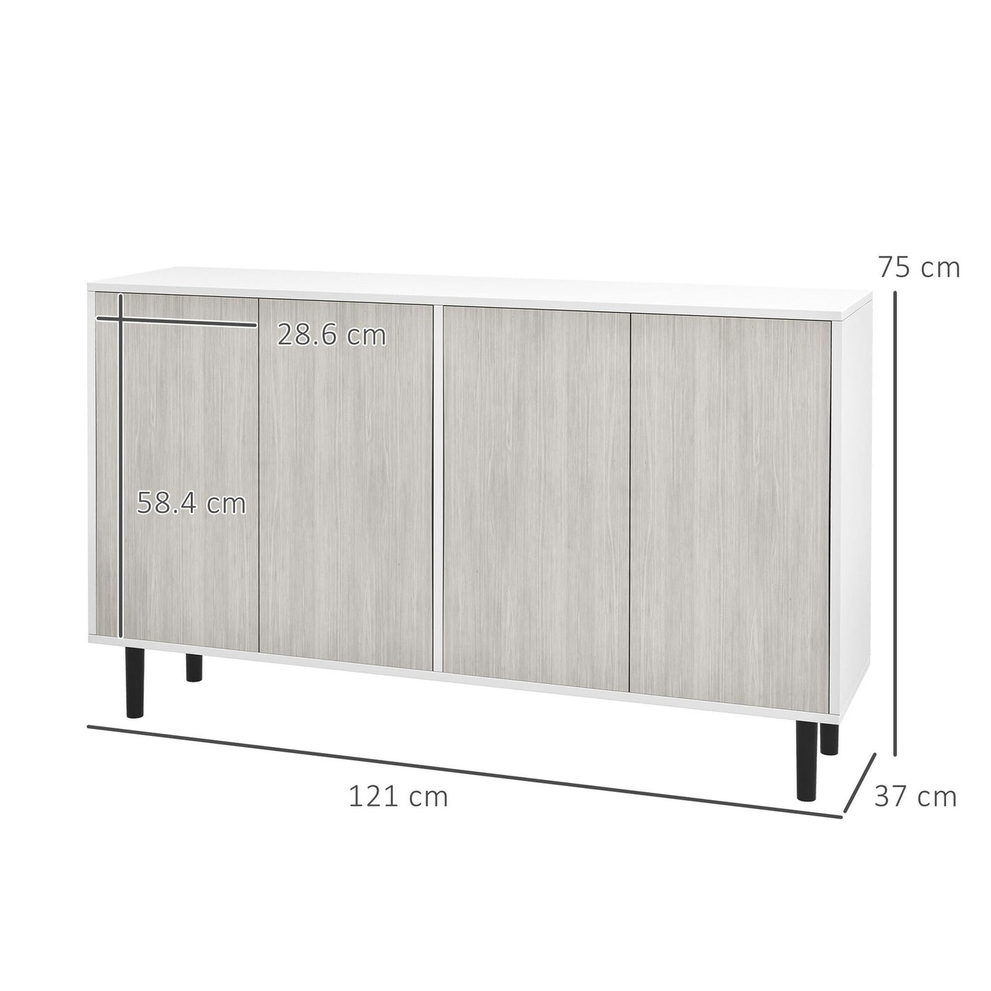 HOMCOM Sideboard Storage Cabinet for Living Room with Adjustable Shelves White