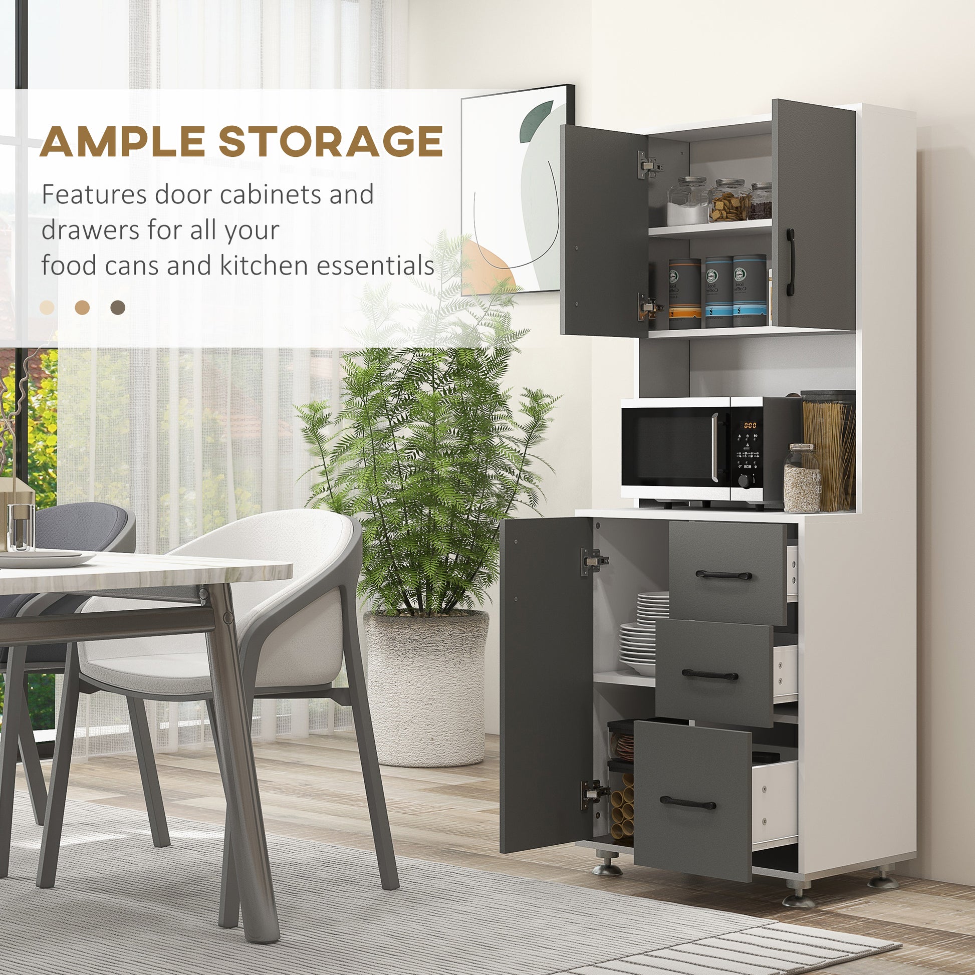 Modern Kitchen Cupboard with Storage Cabinets, 3 Drawers for Living Room