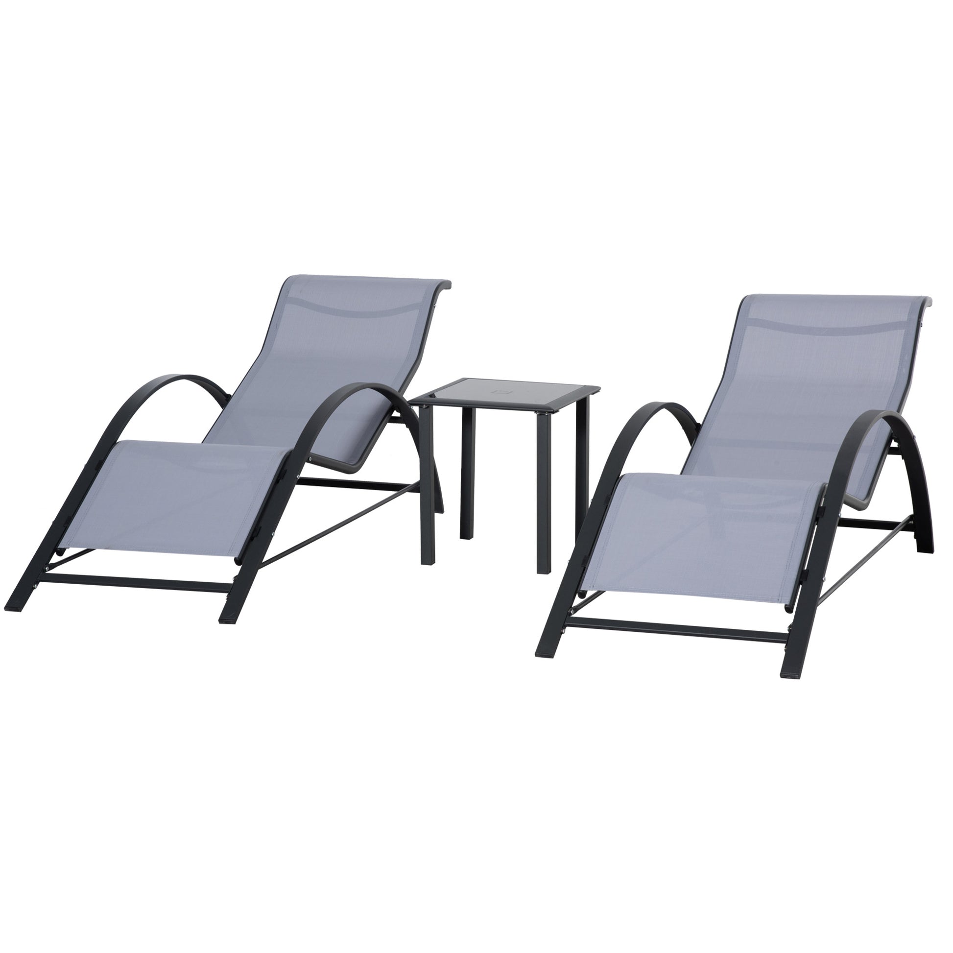 3 Pieces Lounge Chair Set Garden Recliner Chair with Coffee Table for Patio