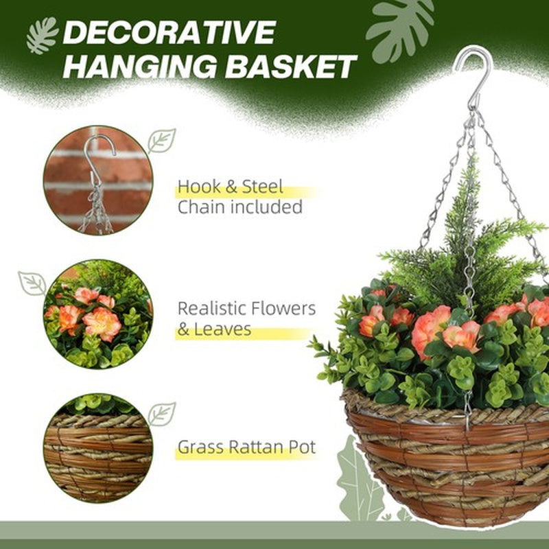 Outsunny 2 Pcs Artificial Lisianthus Flower Hanging Planter Basket Orange