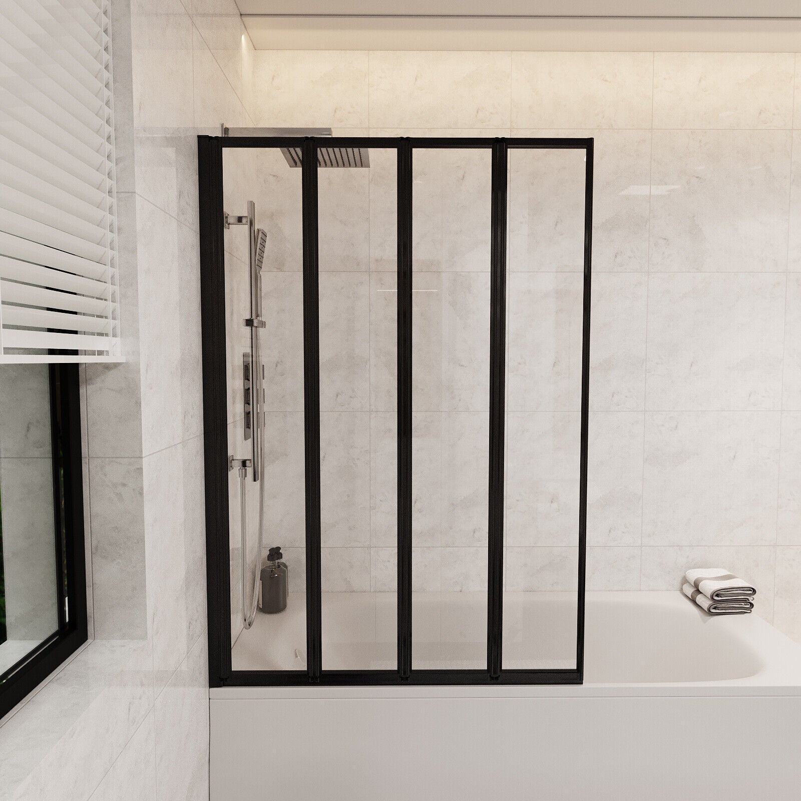 Nes Home 1100Mm 4 Fold Bath Shower Screen Matt Black Frame