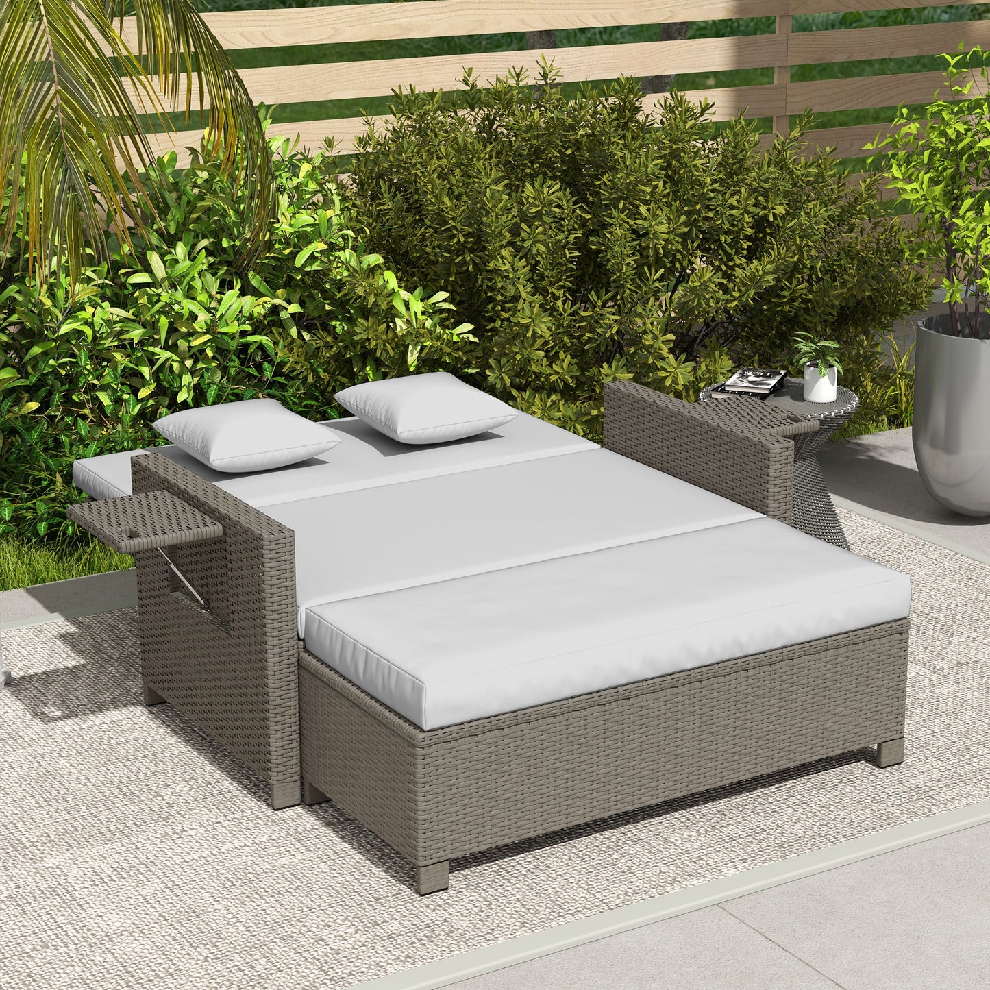 Garden Rattan Furniture Set 2 Seater Patio Sun Lounger Daybed Sunbed