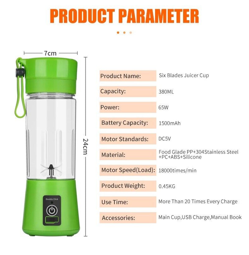 Portable Electric Blender Juicer Fruit Blender Maker Milk Shaker Upgraded