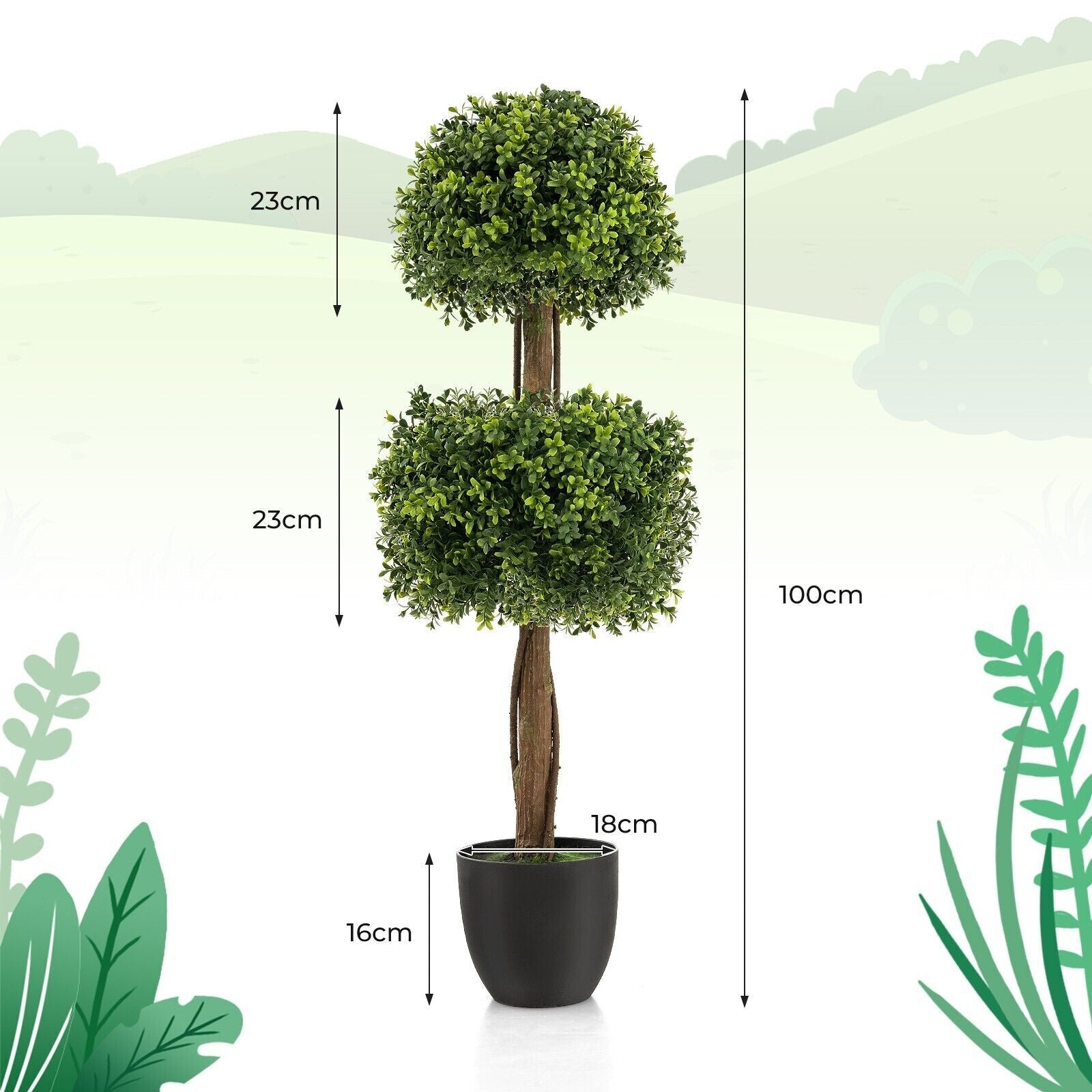 100CM Artificial Boxwood Topiary Double Ball Tree Faux Plant Fake Plant