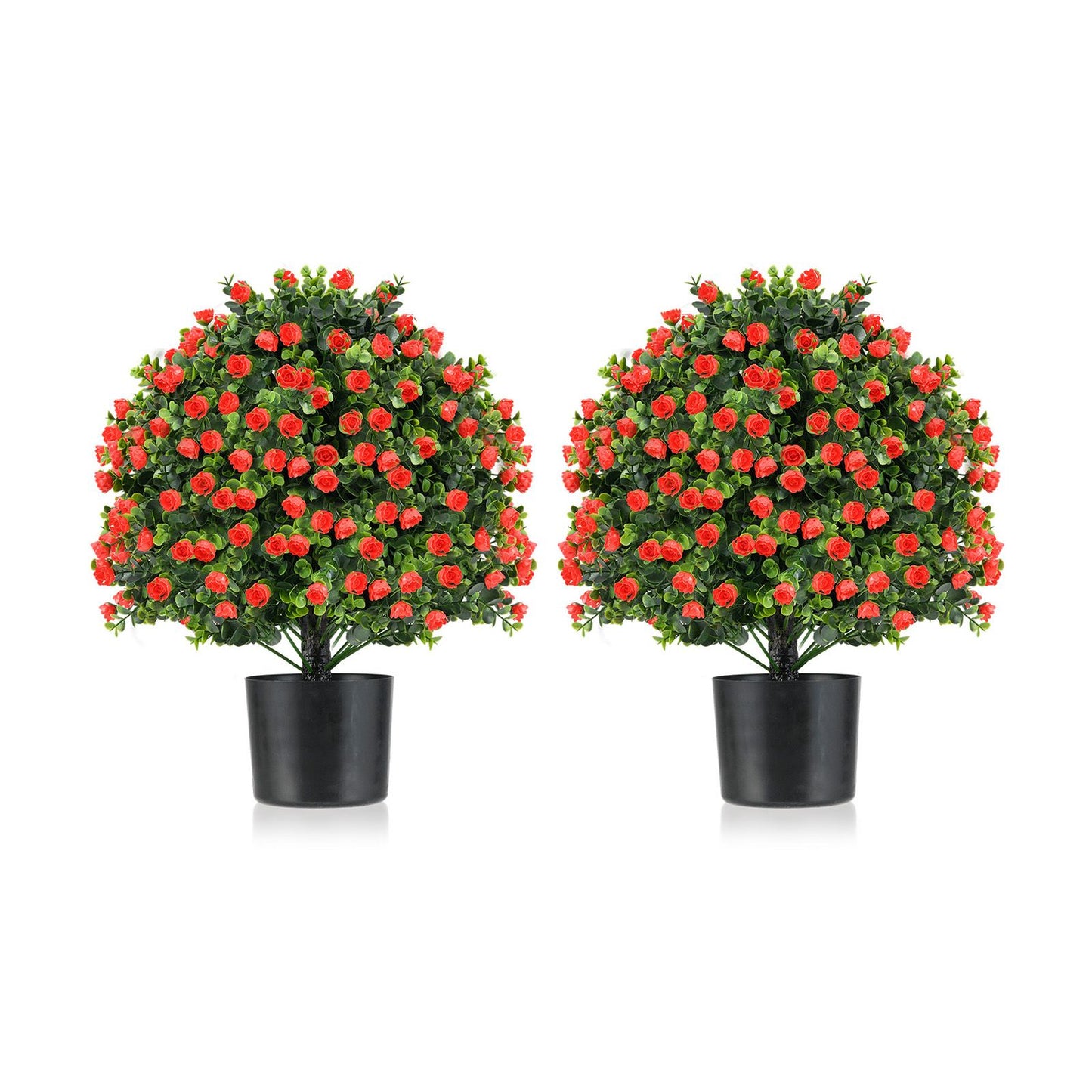 2 Pack Artificial Rose Topiary Ball Tree Faux Shrub Bushes