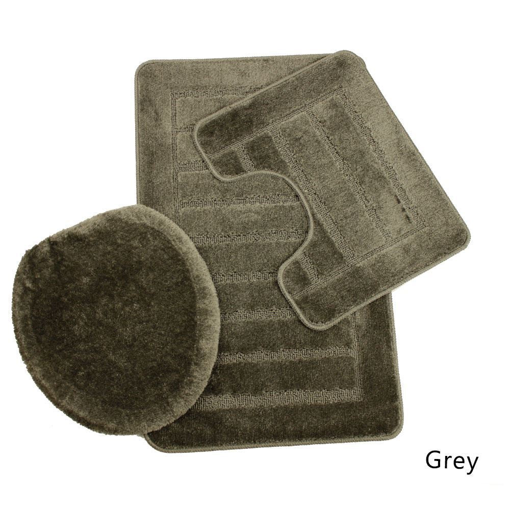 3 PIECE MULTI BATH MAT SET TOILET COVER PEDESTAL NON SLIP BATHROOM RUGS