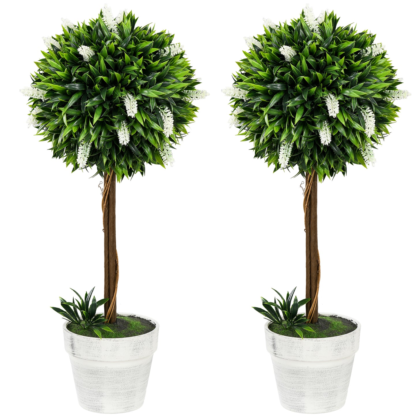 Set of 2 Decorative Artificial Plants Ball Trees with Flower
