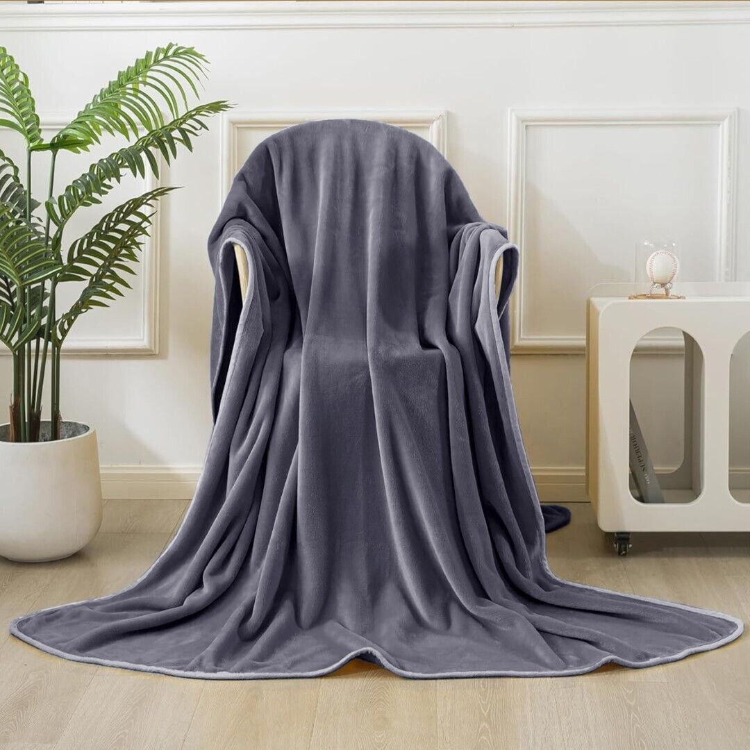 Large Fleece Blanket Throw Reversible Soft Warm Bed Sofa Blanket Double & King