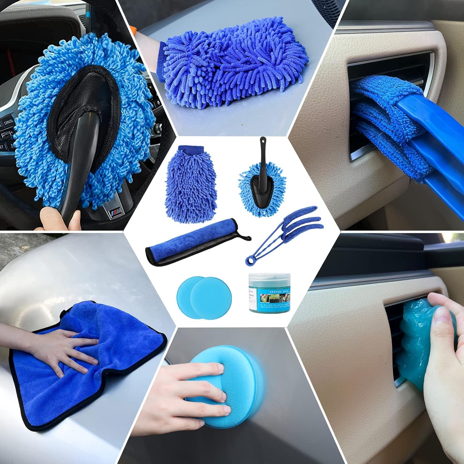 25PCS Car Detailing Brush Kit, Cleaning Detail Brushes Set with Car Dash Duster Brush, Car Cleaning Supplies Interior Exterior Brushes Kit (Wash Mitt, Towels, Polishing Pads, Cleaning Gel and Sponge)