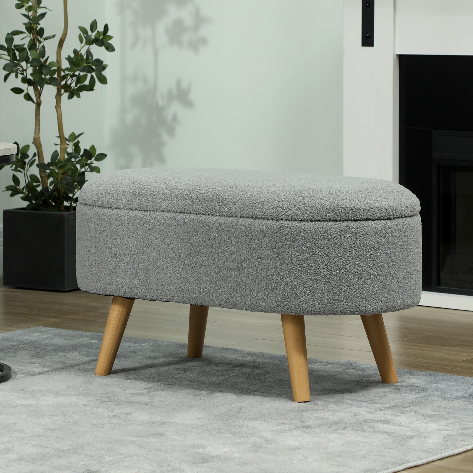 HOMCOM Ottoman Storage Bench for Hallway, Living Room, Charcoal Grey