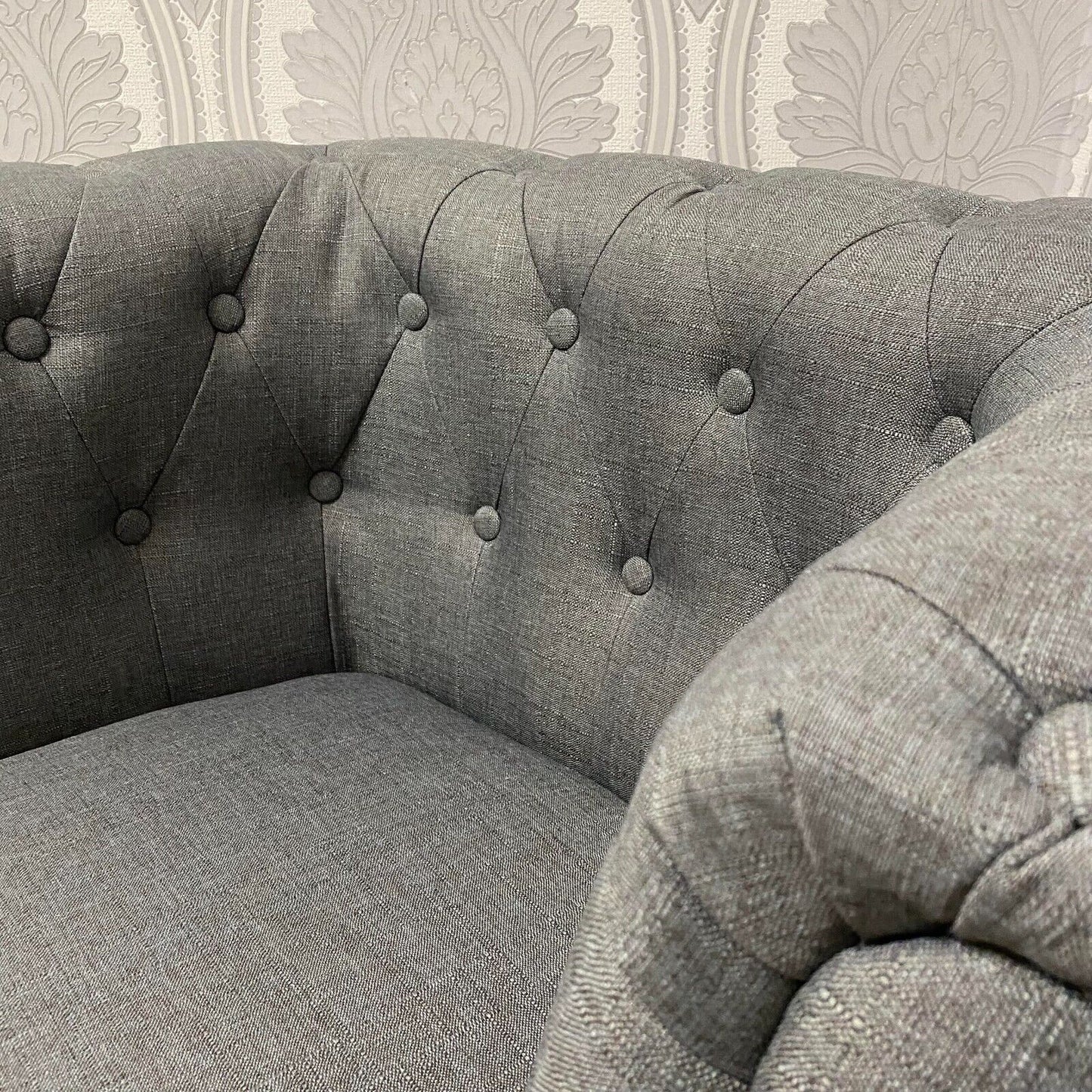 Durable Grey Linen Tub Barrel/Dining Armchair - Stylish Padded Chair for Bedroom