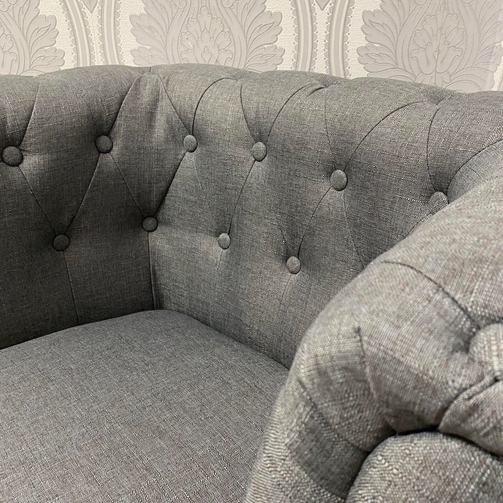 Durable Grey Linen Tub Barrel/Dining Armchair - Stylish Padded Chair for Bedroom