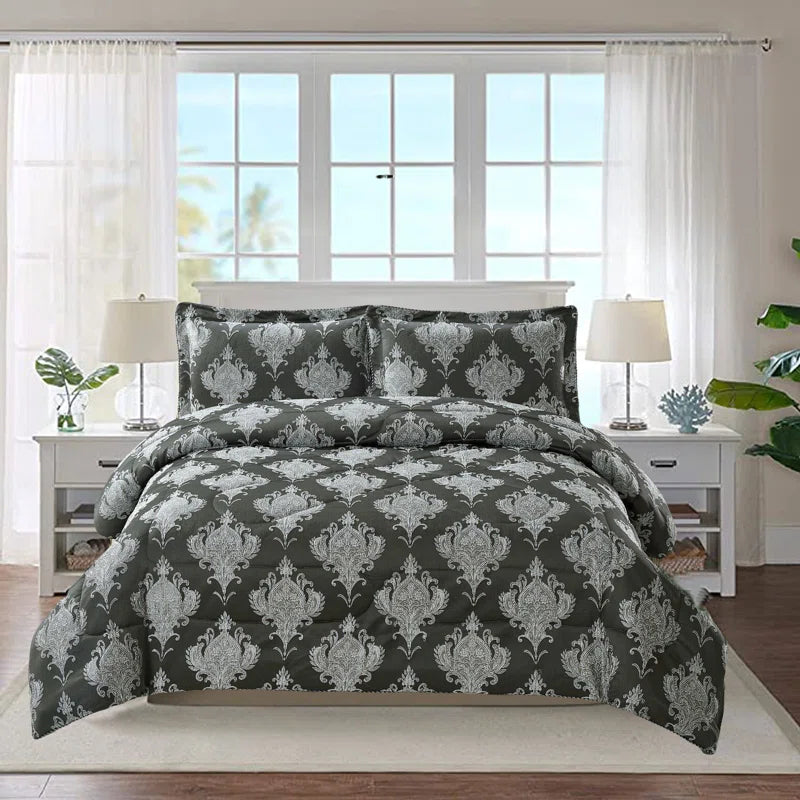 Gina Polyester Damask Bedspread with Pillowcases