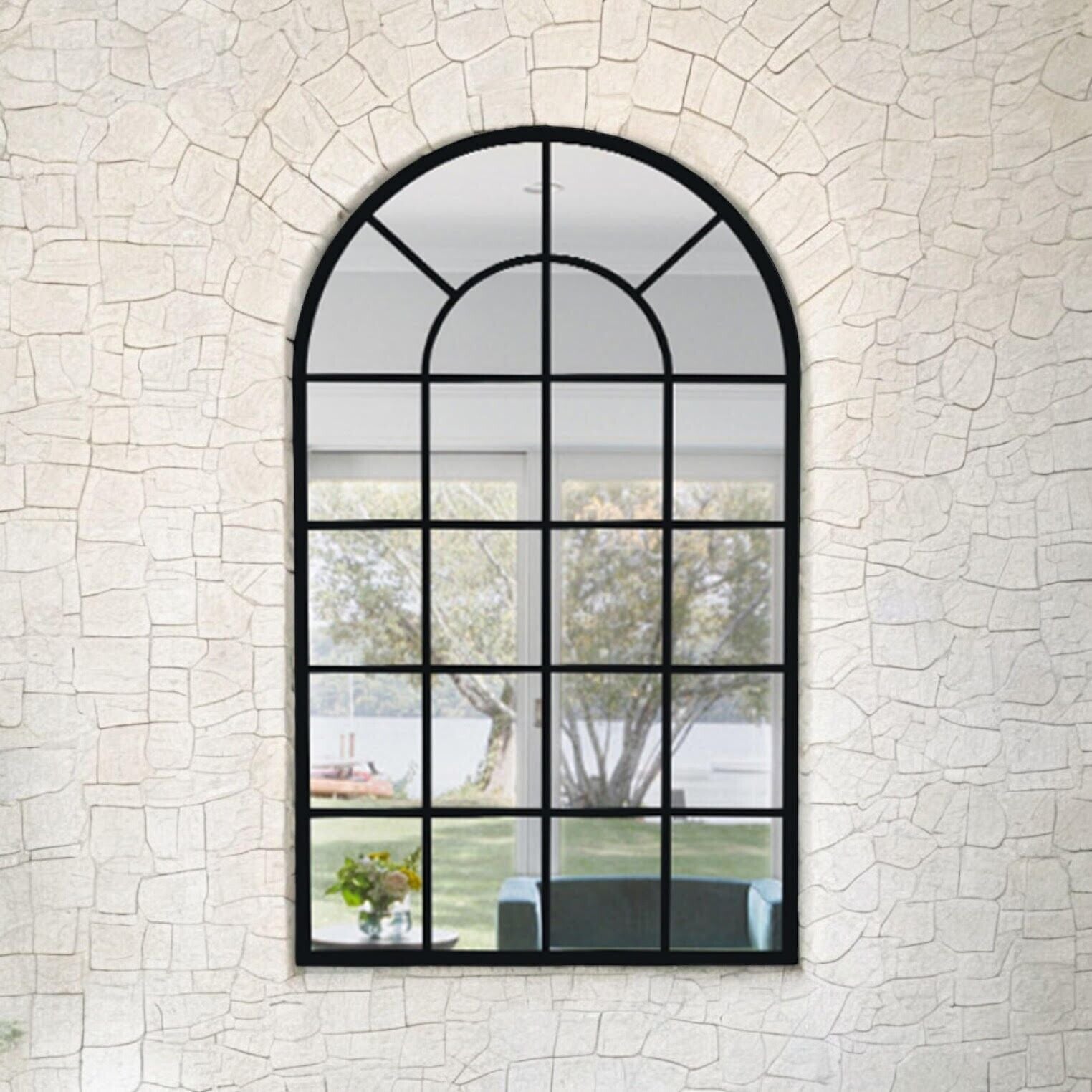 Framed Arched Mirror Wall Mounted Cast Iron Large Mirror Indoor Outdoor Garden