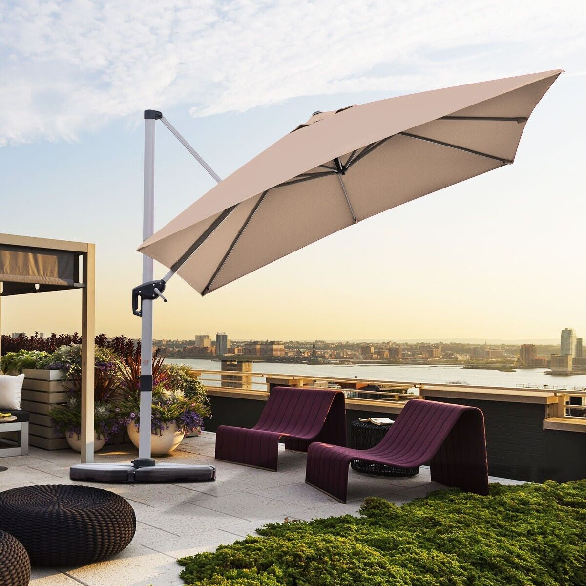 3M Cantilever Garden Parasol with Tilted Design and 360° Rotation