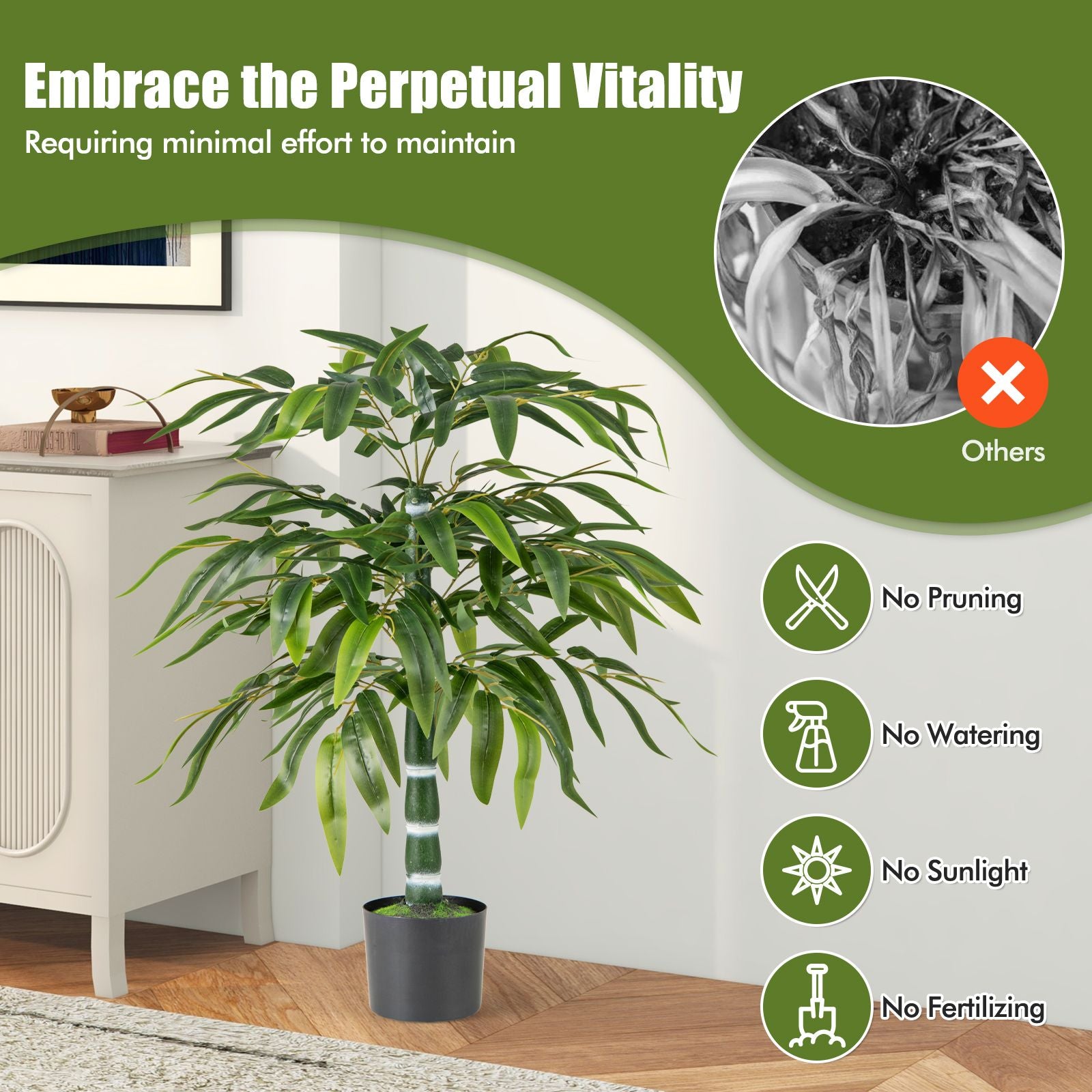 100 CM Artificial Bamboo Tree Set of 2 with Plastic Nursery Pot and Adjustable Branches