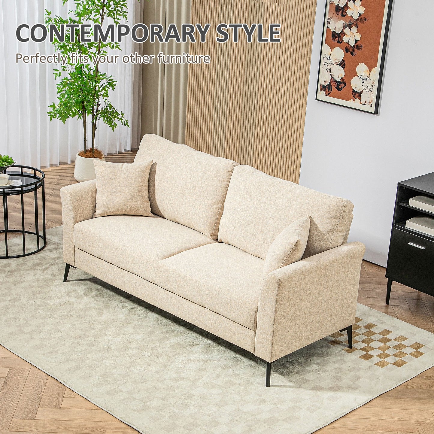 HOMCOM 3 Seater Sofa, Linen Fabric Sofa for Living Room, Beige
