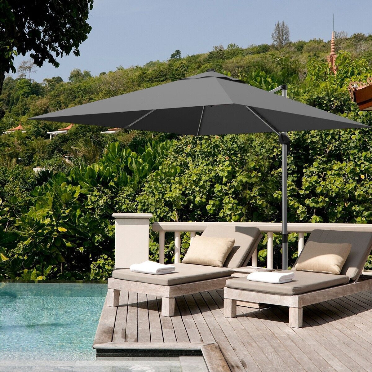 3M Cantilever Garden Parasol with Tilted Design and 360° Rotation