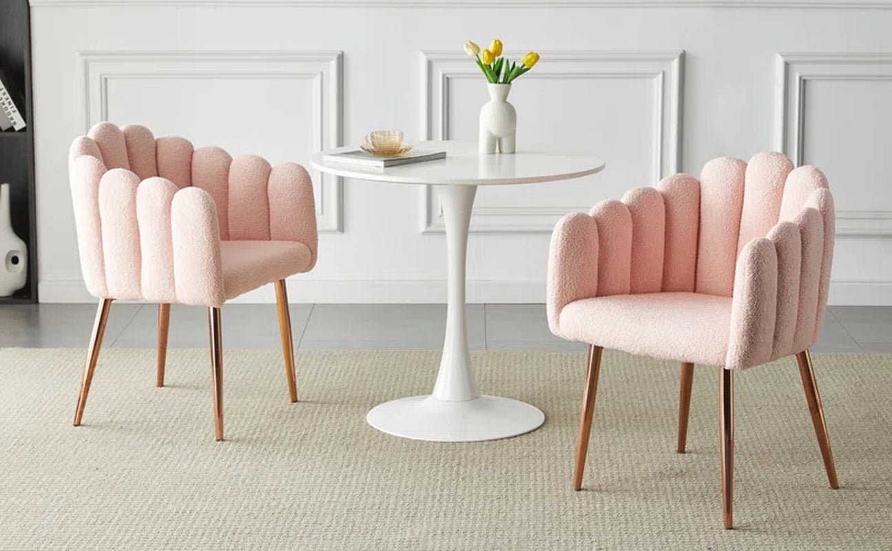 Pink Armchair Upholstered Furry Living Room and Dressing Chair