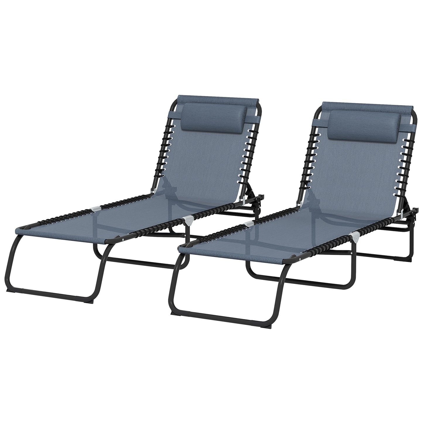 2 Pcs Beach Chaise Lounge 4 Adjustable Positions Sleeping Bed