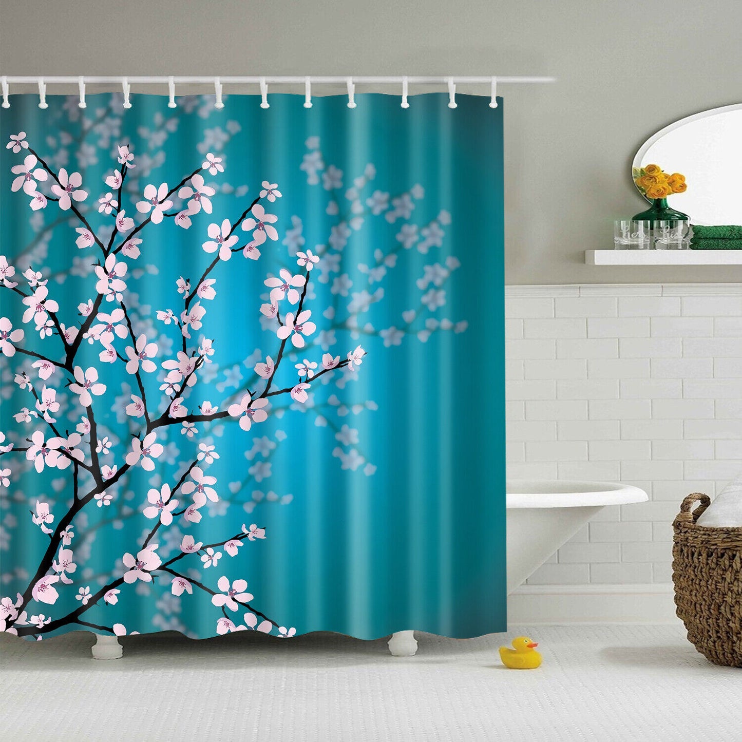 Waterproof Polyester Fabric Bathroom Shower Curtain with Ring Hooks 180 X 180 Cm