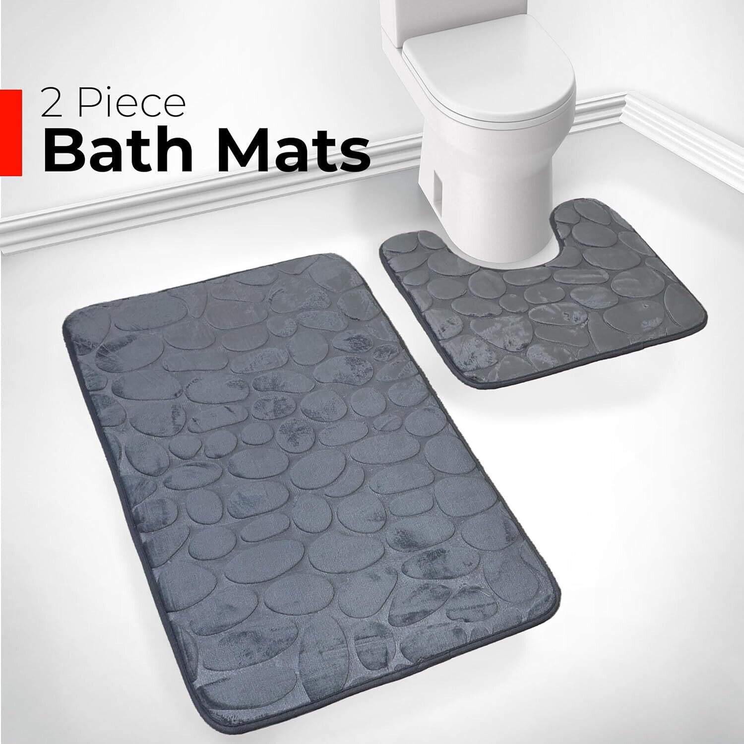 2 PCS Bathroom NON SLIP BATH MAT MEMORY FOAM ULTRA SOFT TOILET BATHROOM RUGS