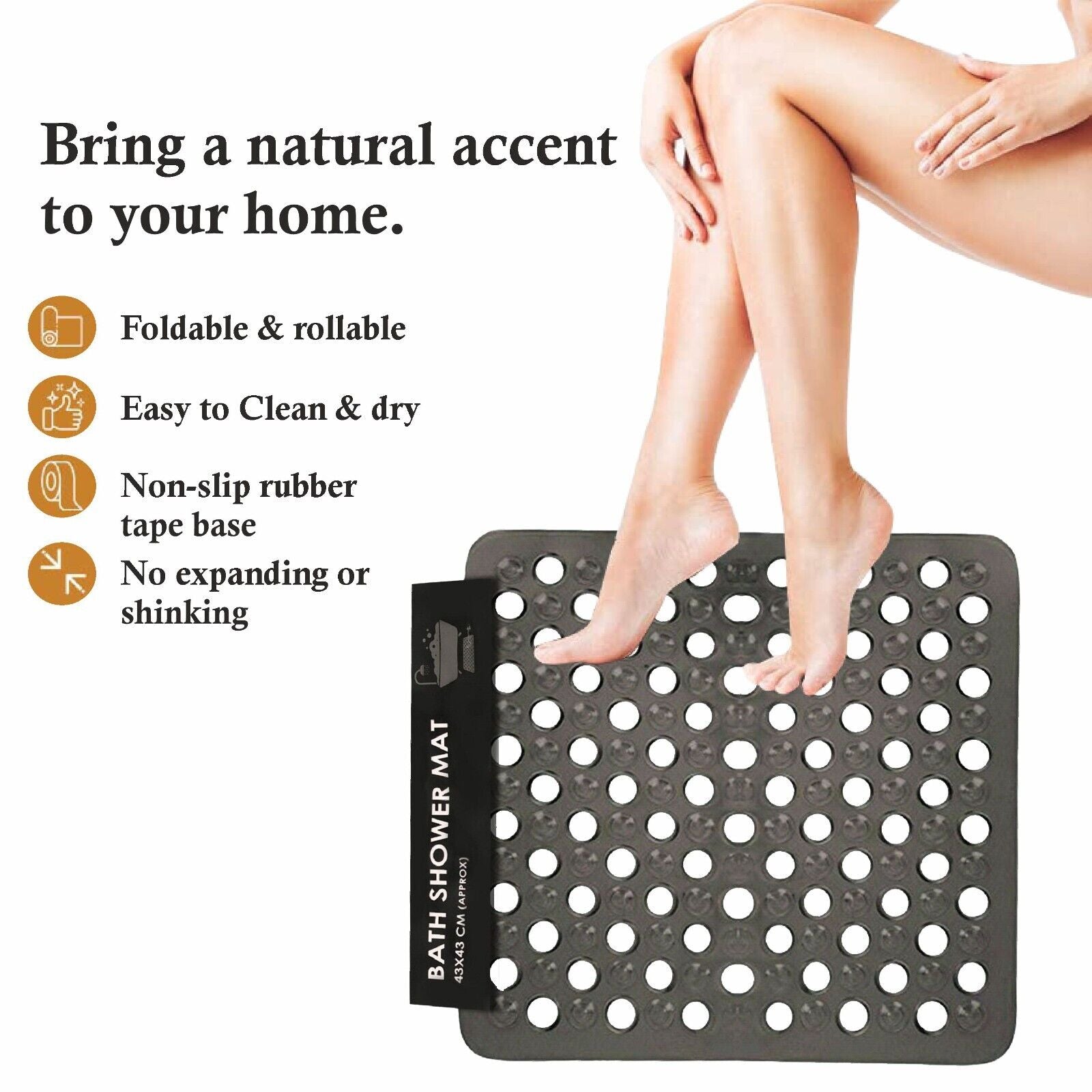BATH SHOWER MAT NON SLIP PVC BATHROOM RUBBER MATS anti SLIP SUCTION 43 X 43 Cm