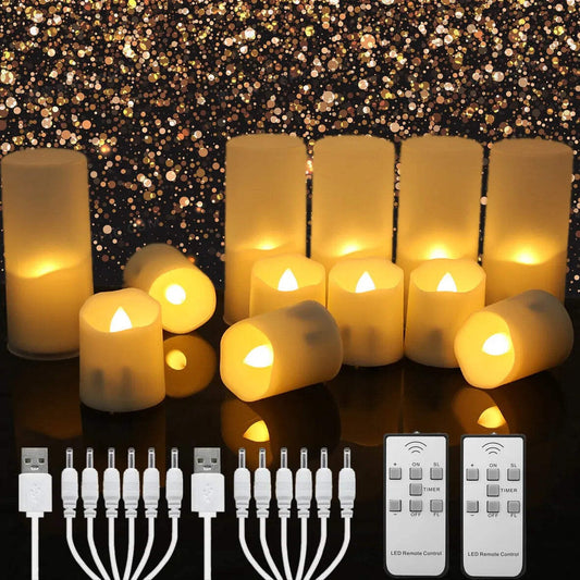 Rechargeable LED Candles by USB Timer Remote Flickering Flames Wedding Candles B
