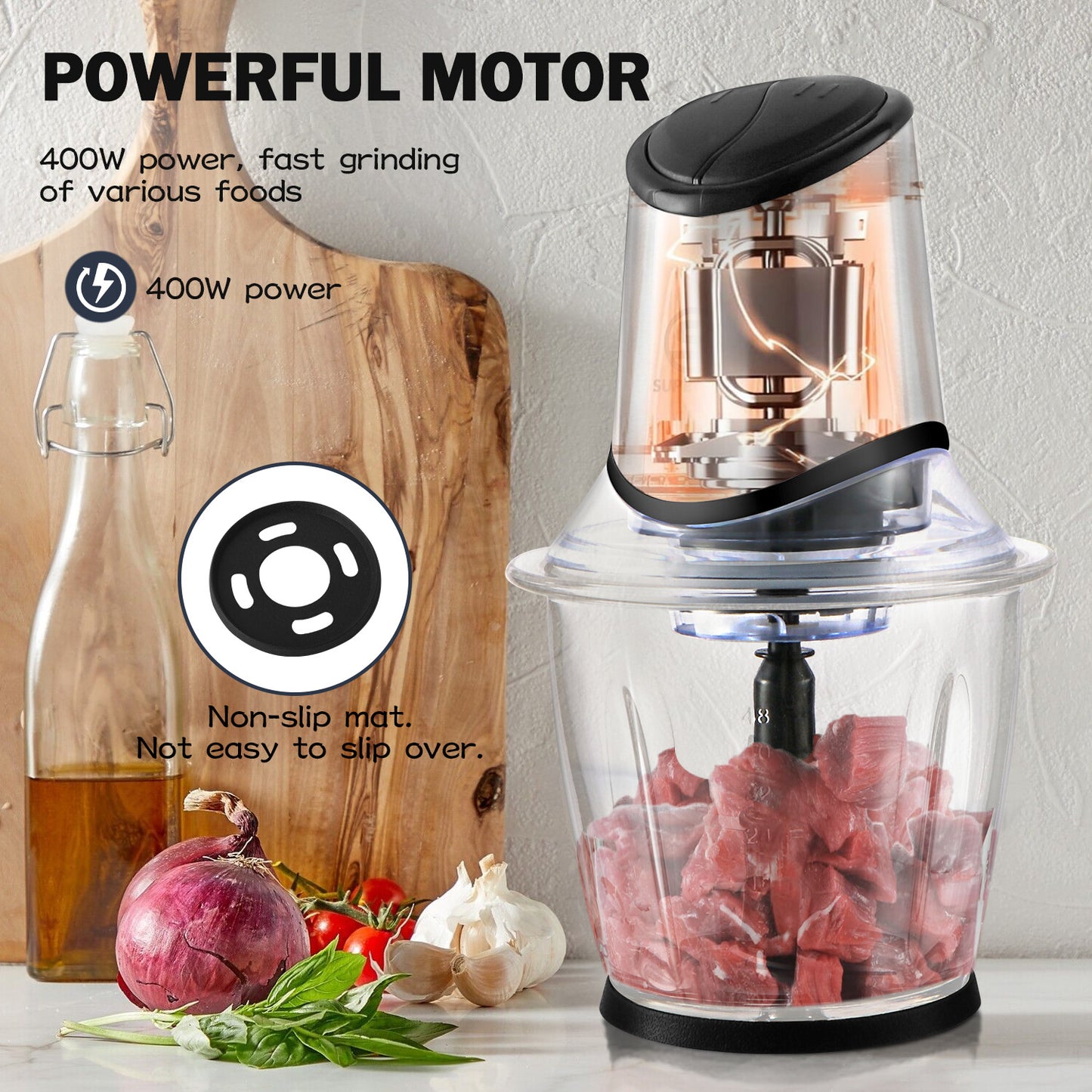 Mini Chopper Electric Blender& One Button Operation,Easy Clean with Nuts Grinder