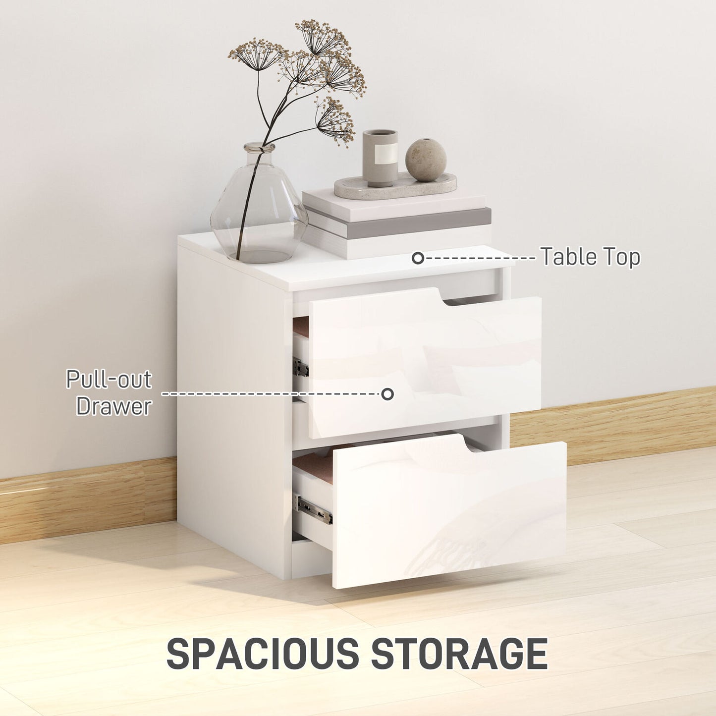 Modern Bedside Table with 2 Drawers for Bedroom, Living Room, White
