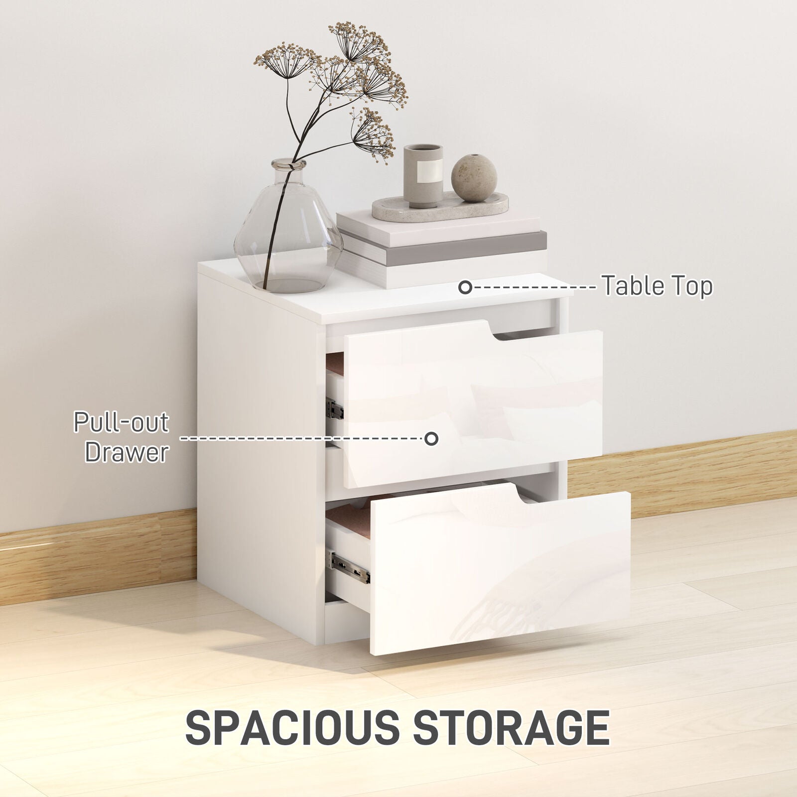 Modern Bedside Table with 2 Drawers for Bedroom, Living Room, White