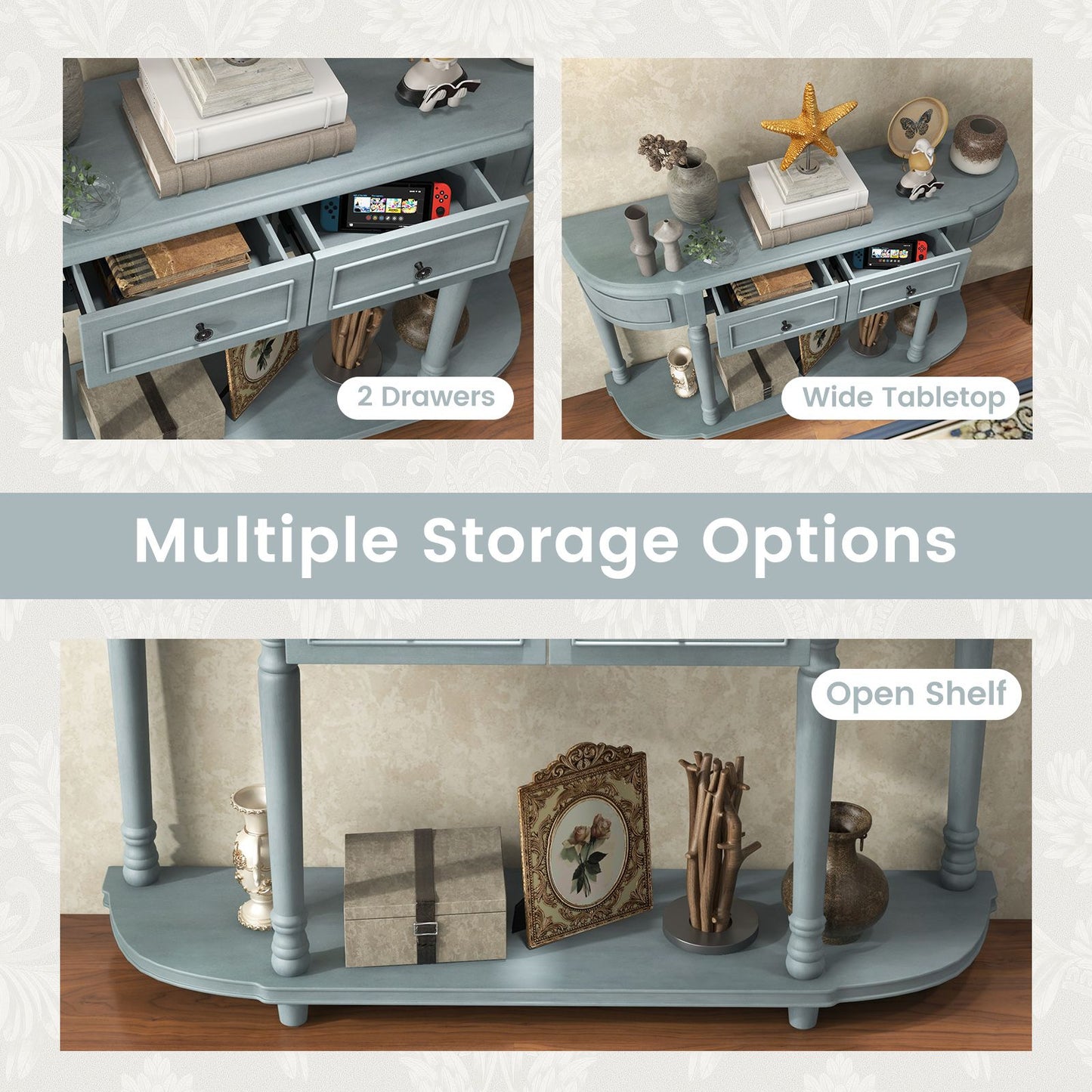 Retro Console Table with Storage for Living Room Hallway