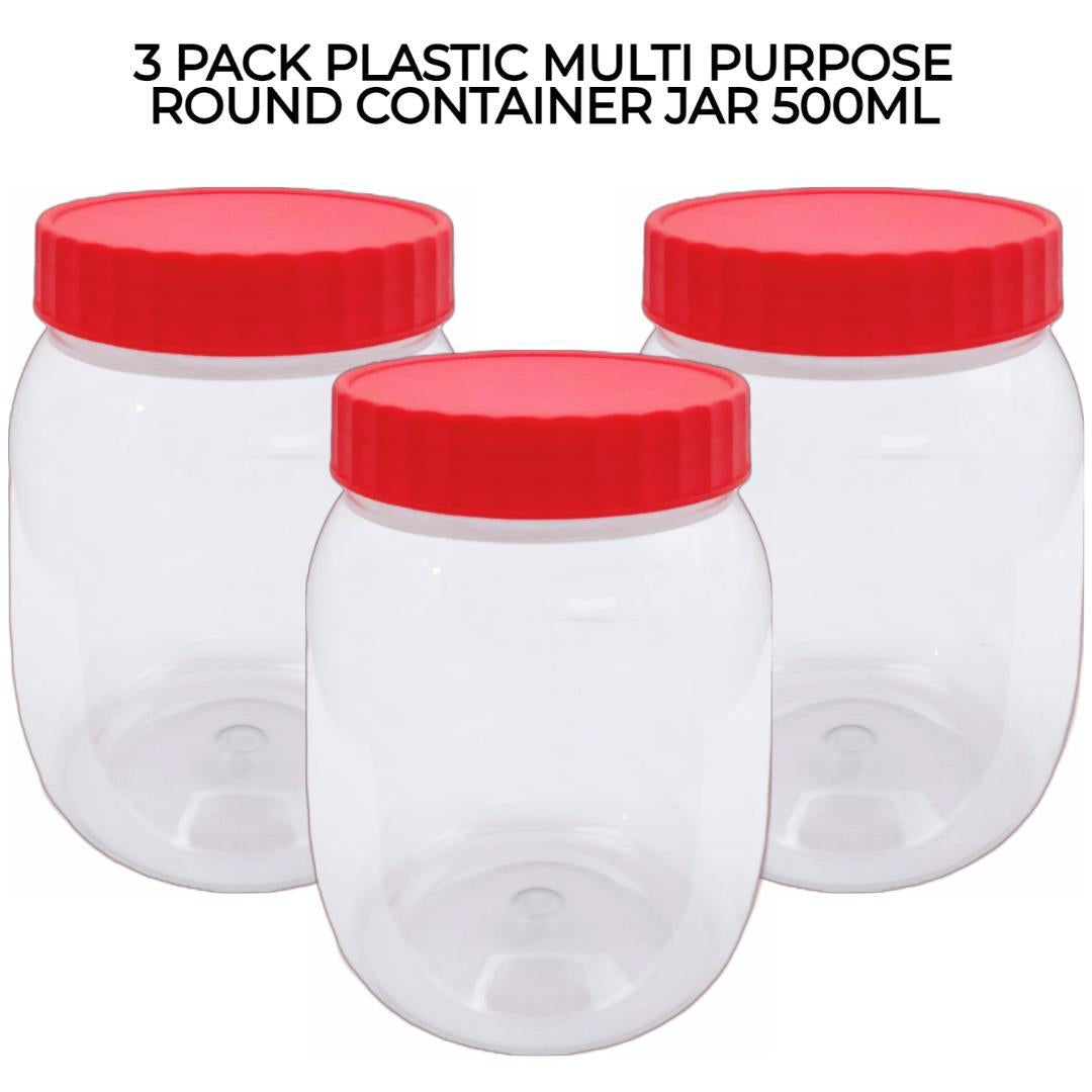 3 PLASTIC STORAGE Containers with Screw Top Lids Food Canisters JARS Large 500ML