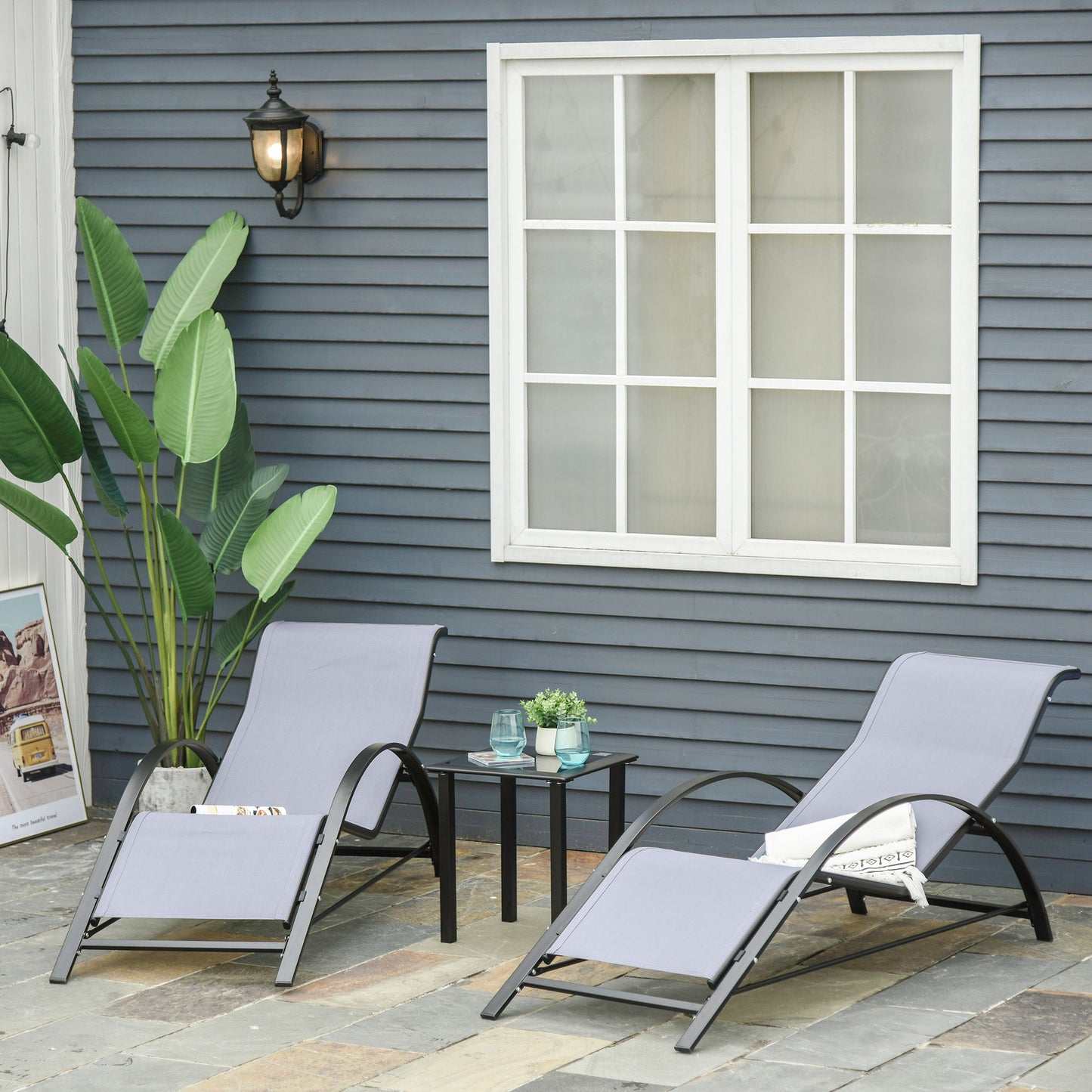 3 Pieces Lounge Chair Set Garden Recliner Chair with Coffee Table for Patio
