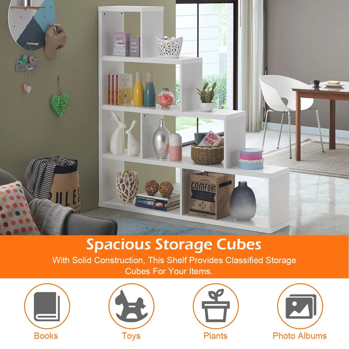 6-Cube Ladder Bookcase for Living Room Study Office