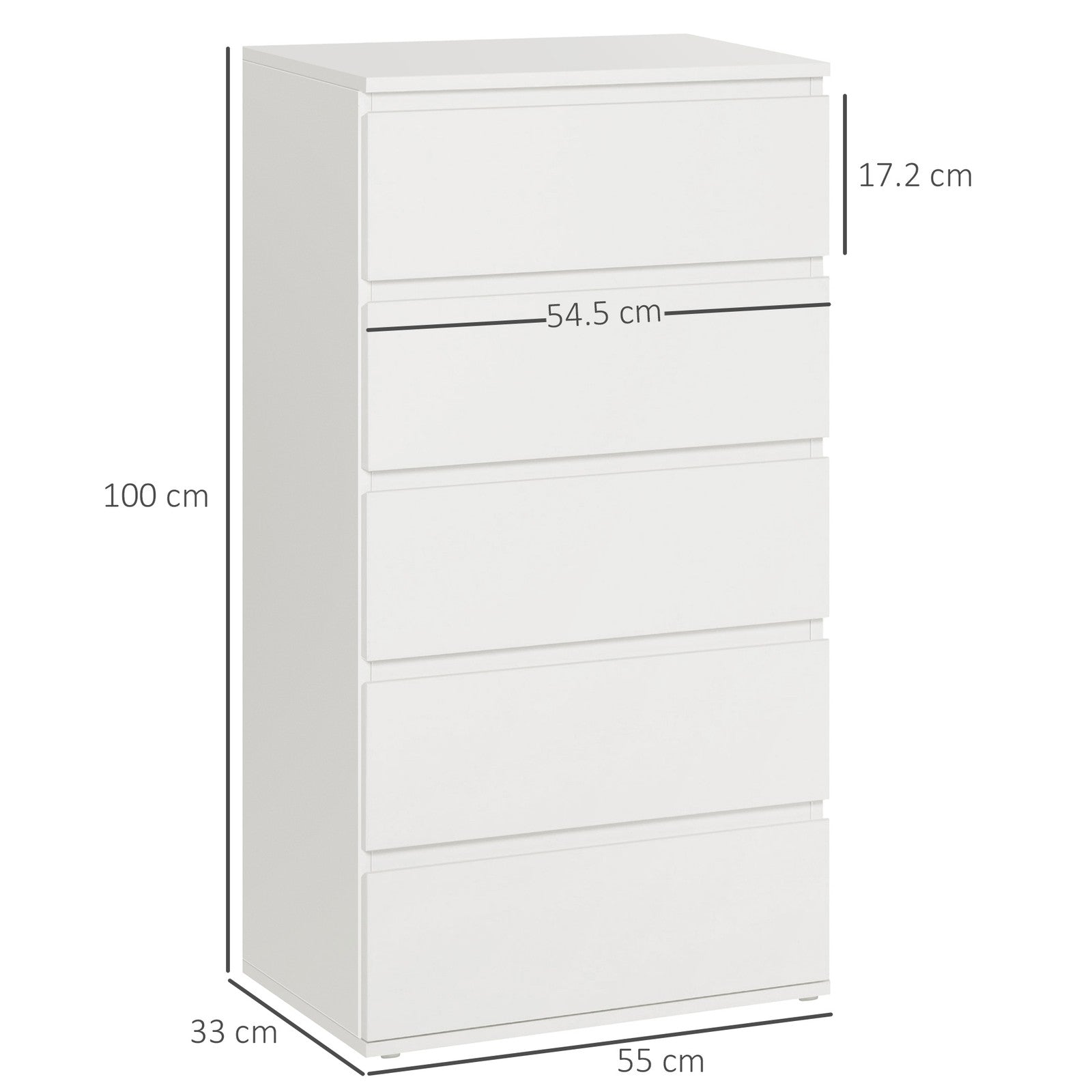 HOMCOM 5 Drawer Cabinet Storage Cupboard Sideboard Organiser Living Room White