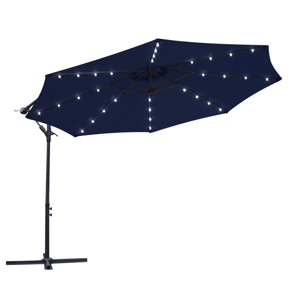 3M LED Powered Banana Parasol Outdoor Garden Hanging Cantilever Umbrella Crank