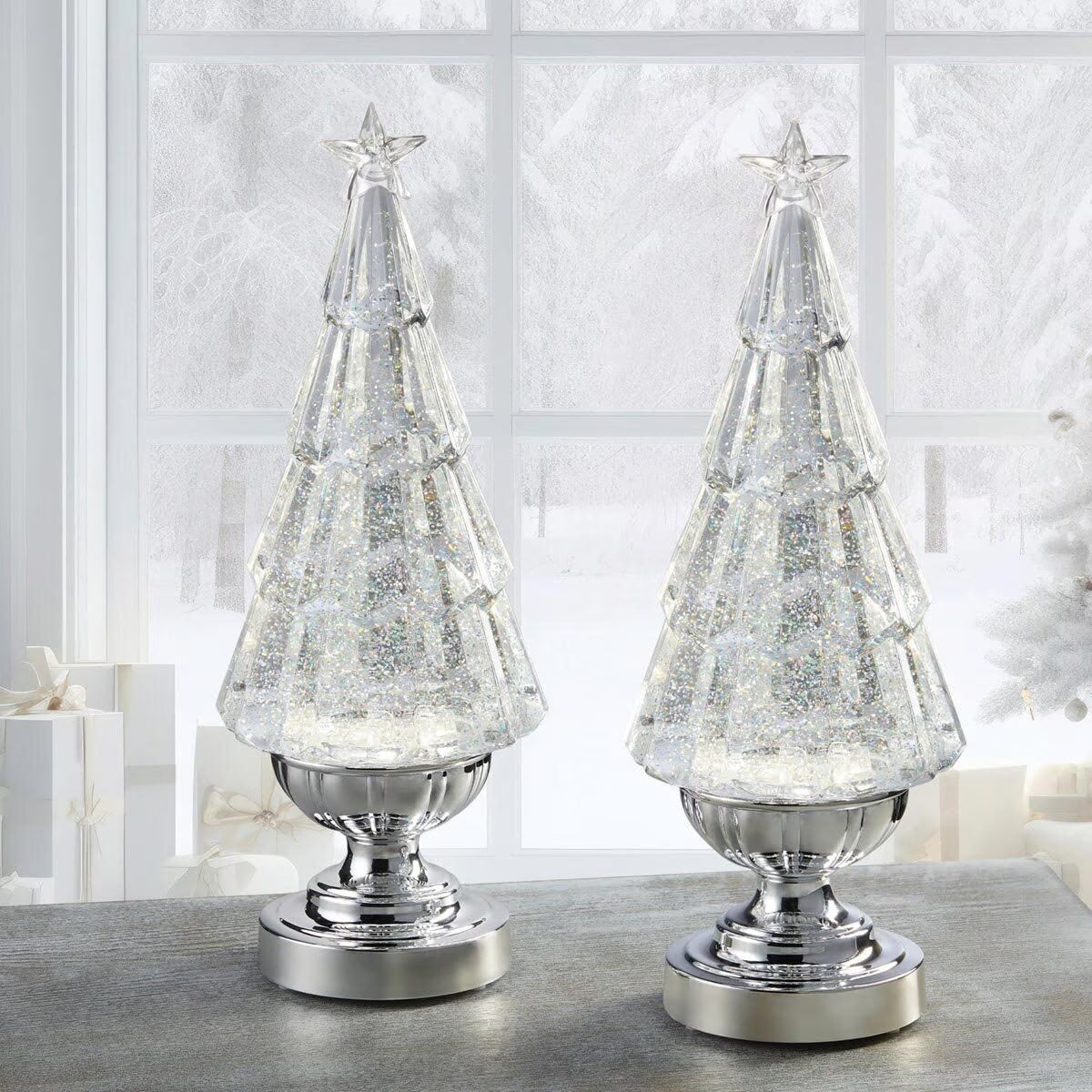 14 Inch (35.6 Cm) Lighted Glitter Tree Lamps, 2 Pack