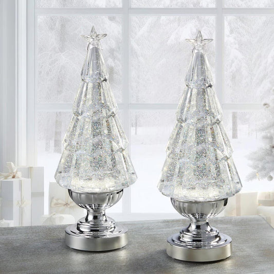 14 Inch (35.6 Cm) Lighted Glitter Tree Lamps, 2 Pack
