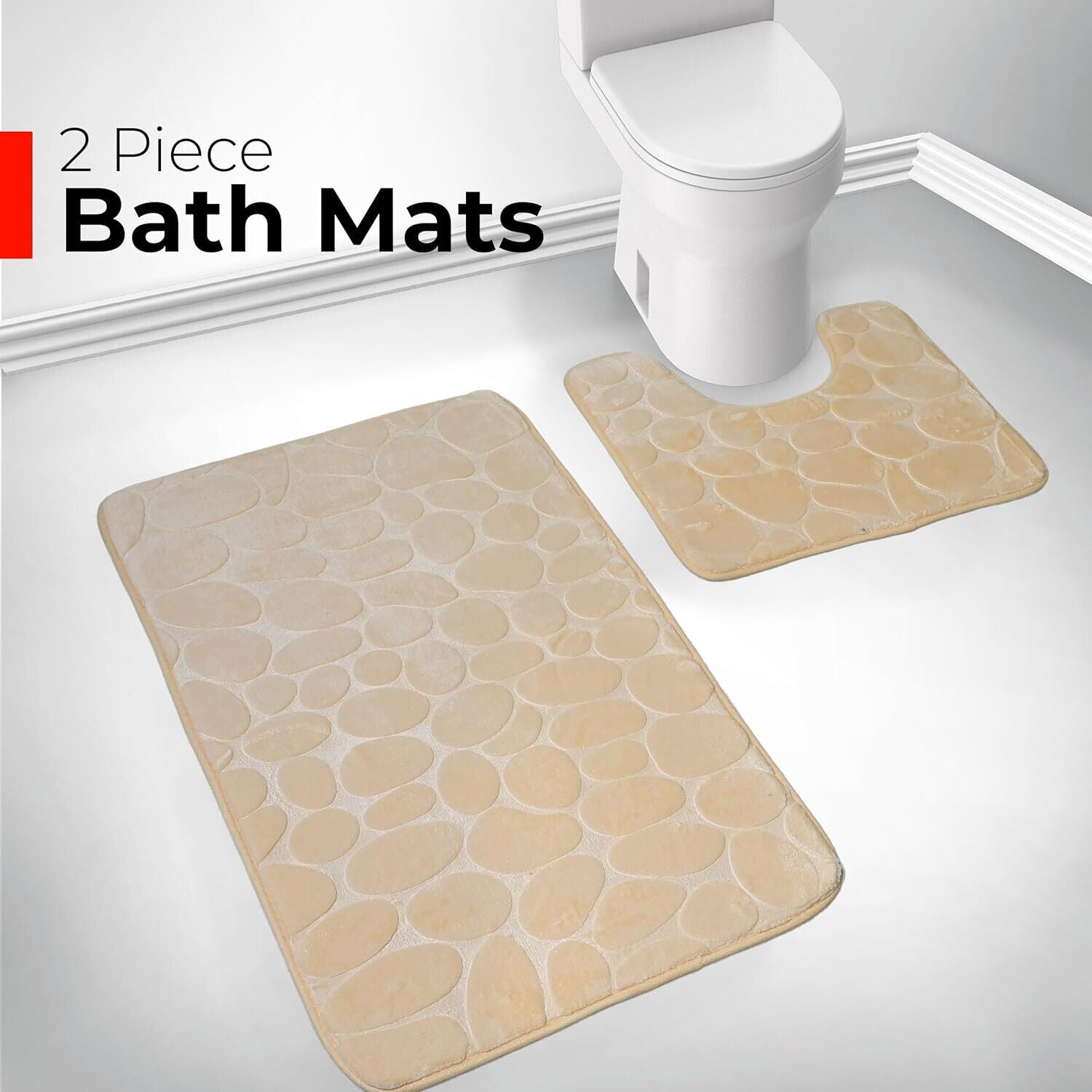 2 PCS Bathroom NON SLIP BATH MAT MEMORY FOAM ULTRA SOFT TOILET BATHROOM RUGS