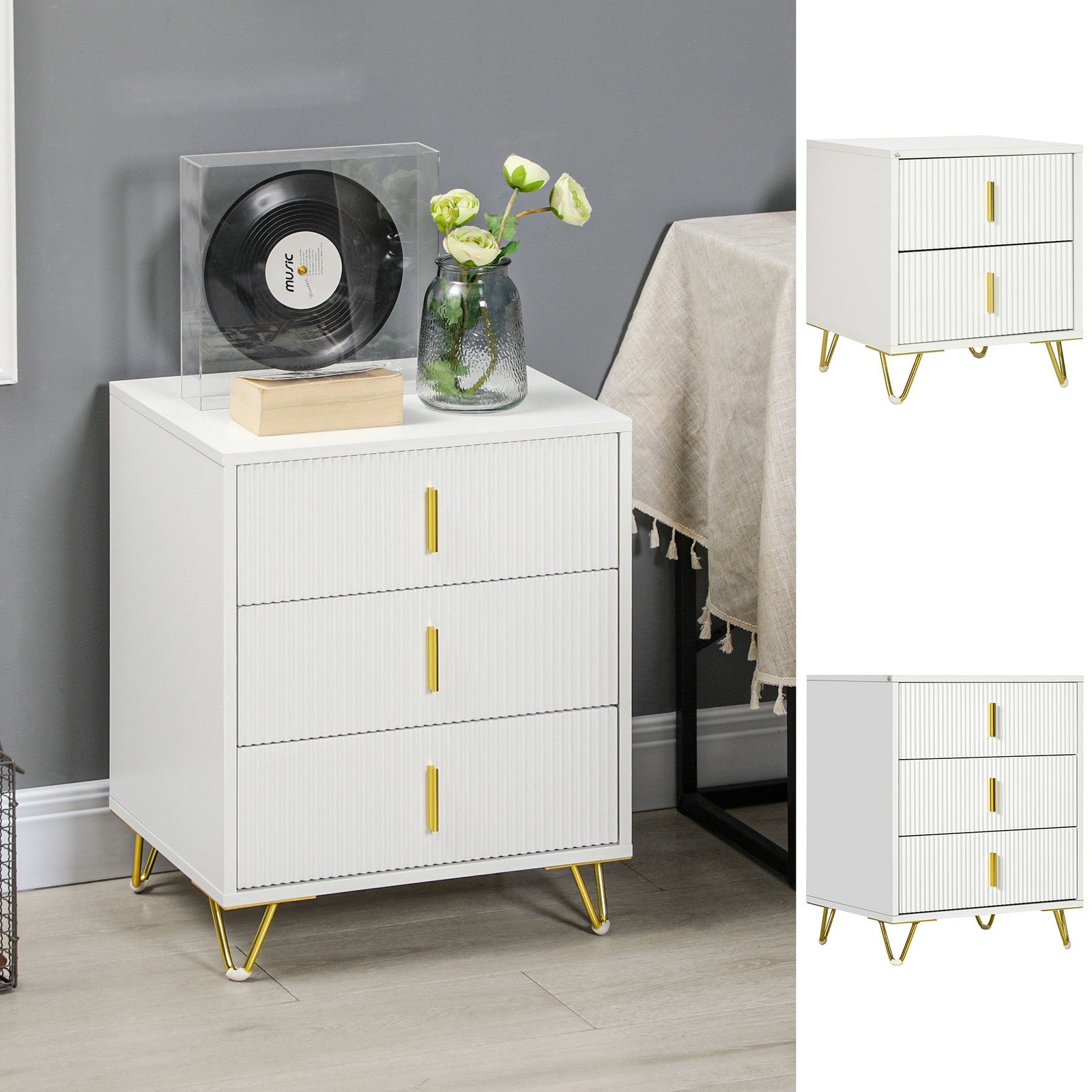 Small Chest of Drawers, Dresser with Handles Living Room White