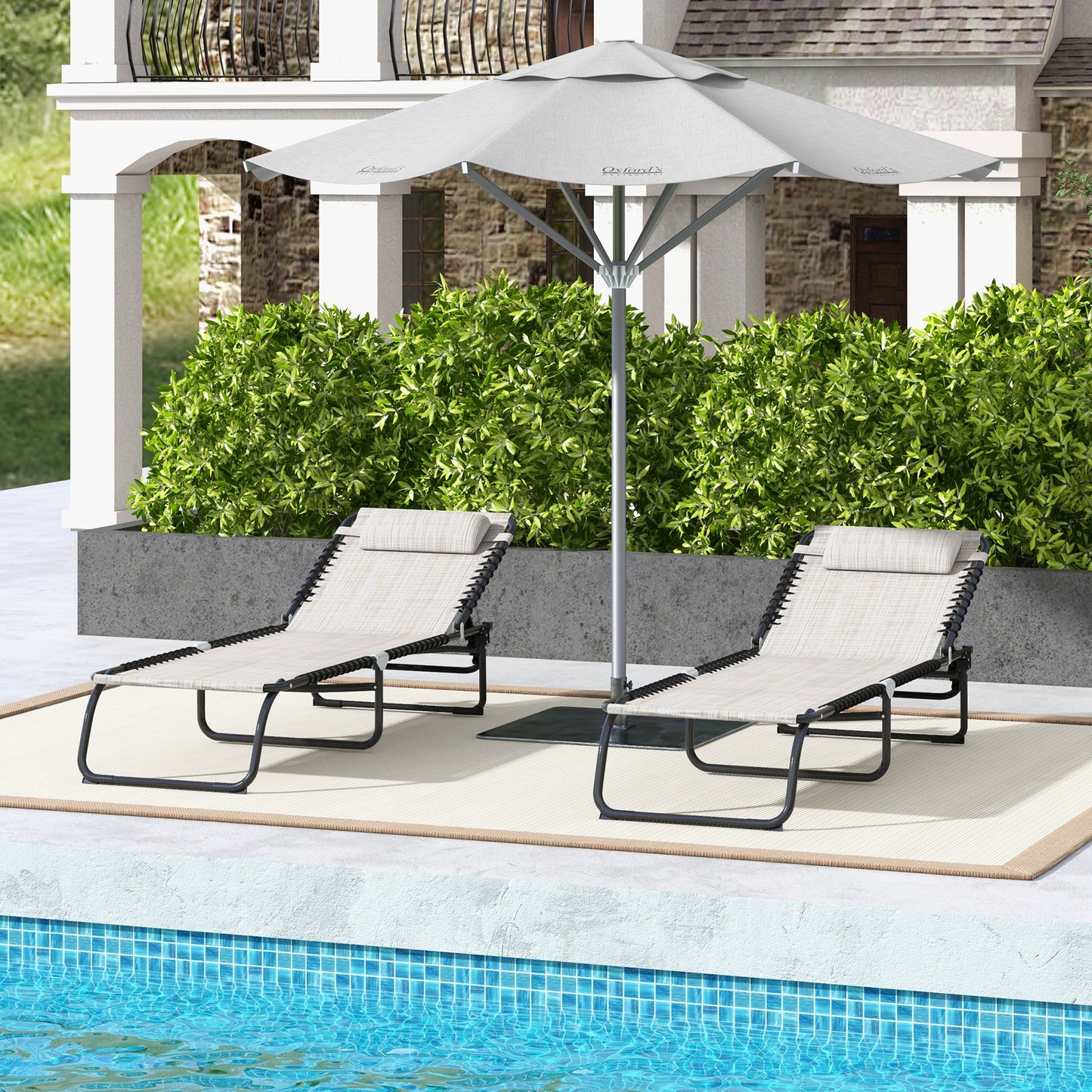 2 Pcs Beach Chaise Lounge 4 Adjustable Positions Sleeping Bed