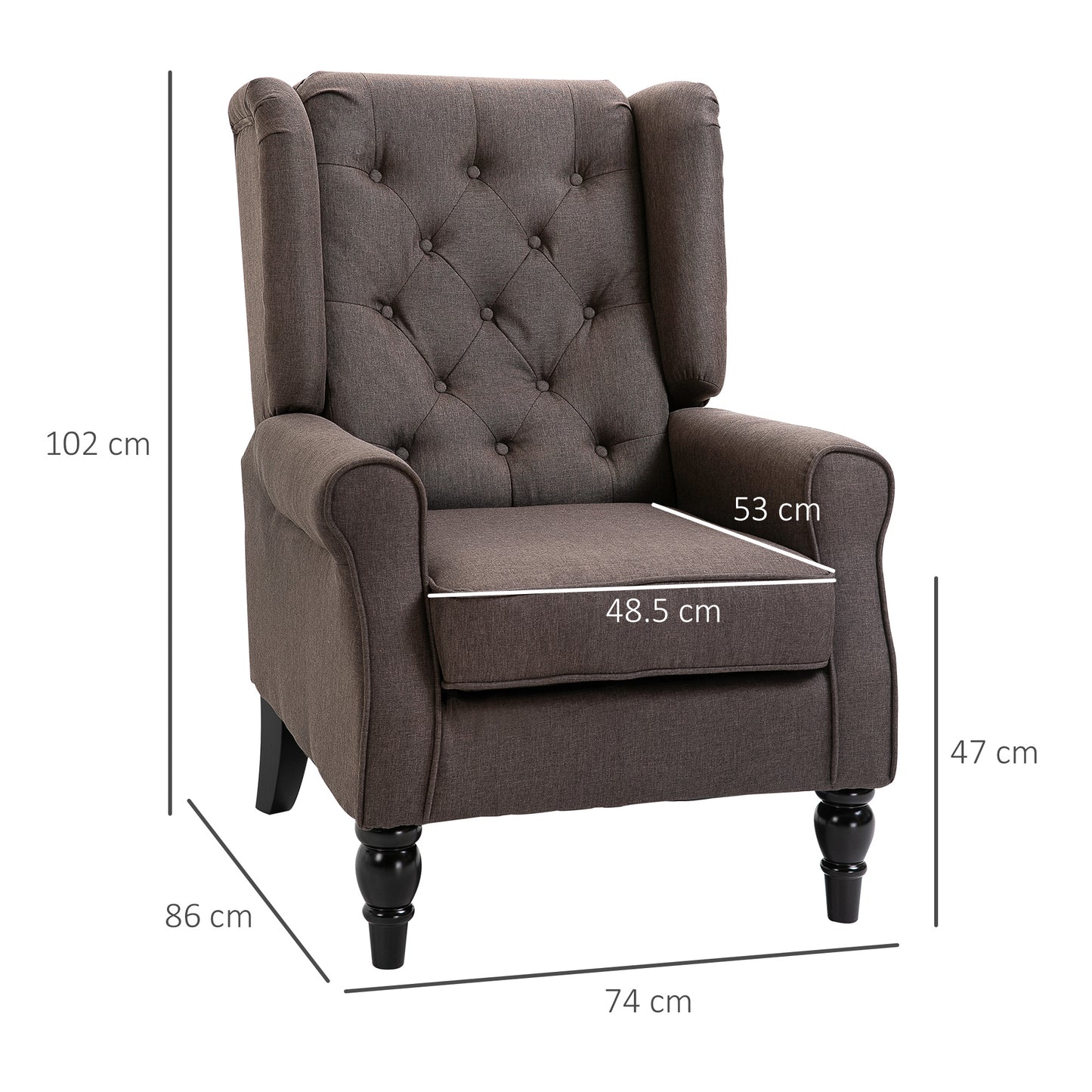 Retro Accent Chair Wingback Armchair with Wood Frame for Living Room