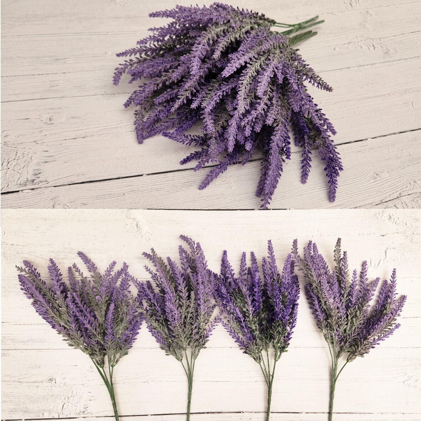 Artificial Lavender Flowers in Bundles Fake Silk Faux Lavender Plant Wooden Pots